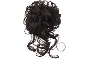 LARFRAECY Postiche Bouclés Ou Chignon Décoiffé Différentes Couleurs Chignon Décoiffé et Ondulé pour Femmes et Filles Postiche Extensions a Clip Cheveux 100% Cheveux Humain Naturel Bouclé (Noir)