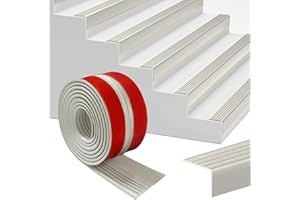 BUERPINKING Perfil para Bordes de Escaleras Autoengluible 4M, 45x50mm Perfil Antideslizante para Escalones, Banda de Bordes de Escaleras de PVC, Protección de Bordes de Escaleras, Gris