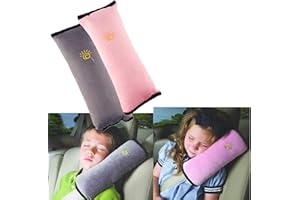 E EBETA 2Pcs Siège enfant Kid véhicules de ceinture harnais d'épaule Auto Voiture Coussin Ceinture de Sécurité Amovible Lavable et Pratique (gris & rose)
