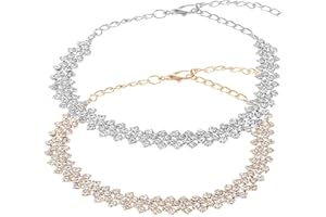 HAORQEE Ankle Bracelets for Women, 2PCS Silver Gold Rhinestone Women's Anklets, Personality Diamond Beach Anklet Foot Chain Gifts for Women and Girls