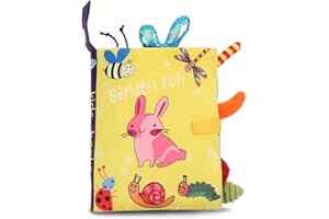 SOSPIRO Baby Cloth Books Quiet Book for Toddlers Soft Baby Books with 3D Animal Tails Safe Nontoxic Early Learning Babies First Books Gifts for 0-3 Year Old Toddlers(Rabbit)