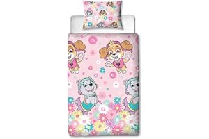Character World Paw Patrol - Juego de Funda de Edredón Reversible para Cama Individual, Diseño de Flores, Dos Caras, Incluye Funda de Almohada a Juego