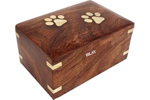 Indian Glance Pet Urn - Brown Solid Wooden Memorial Keepsake for Dogs, Cats (Medium: 7.5" x 5.5" x 3.5" - 100lbs or 45kg)