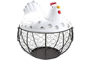 IHCLINK Cestino decorativo per uova in ceramica a forma di pollo in metallo per cucina