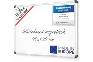 ‎VISCOM VISCOM Whiteboard magnetisch - 90 x 120 cm - Magnettafel in 11 Größen - Magnetwand, kratzfest & beschreibbar - mit Aluminium-Rahmen - für Hoch- und Querformat