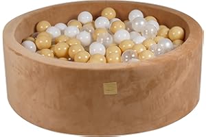 MEOWBABY Bällebad Baby - Palline Rotonde, 90 x 30 cm, per Bambini con 200 Palline, Velluto Super Morbido, Caramello: Bianco/Trasparente/Beige