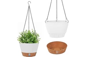 Evoio 2 Pack Hanging Plant Pot, 20CM Self Watering Flower Pots Hanging Baskets for Plants Flowers with Visible Water Level Tray Drainage Holes Removable Tray for Indoor Outdoor Plants(White)