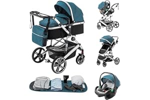 Kakbgee Carrito Bebé 3 en 1, Cochecito Bebe con ECE R129 Asiento de Coche, Cochecito con Mango Ajustable de Altura, Cochecito Carro de Visión alta con Marco de Aluminio (0-4 Años, 22 KG)