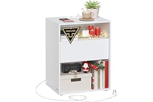 ‎VASAGLE VASAGLE Nachttisch, Toolless-Technologie, superschnelle werkzeuglose Montage, Beistelltisch mit Ladefunktion, Nachtschrank mit Schublade, Schlafzimmer, mattweiß LET777W04