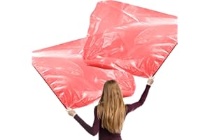 XIHIRCD 2pcs Worship Flags, 51x45 Inch Shiny Praise Dance Flags with Scalable Rods Silk Like Rectangle Worship Angel Wing Flags Banners for Dance Church Stage Performance Ministry (Transparent Red)