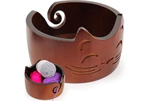 Coopay Cuenco de lana de gato para lana, 18 x 10 cm, color nogal, cuenco de lana ligero grande para tejer, cuenco de lana para tejer, cuenco de lana para ganchillo, portátil, para proyectos de punto y