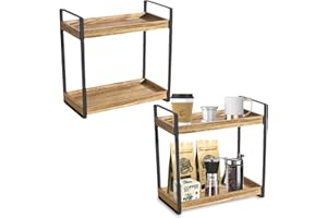Gzsekken 2-Tier Coffee Bar Organiser, Minimalist Wooden Coffee Station, 2 Pack