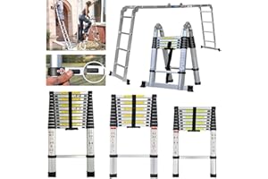 SIKY 3.8M 12.5 Feet Telescopic Ladder DIY Aluminum Alloy Folding Extendable Extension Ladder for Home Office Loft Use, 330 lb Capacity