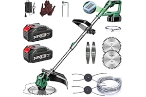 FIUTAZGE Akku Rasentrimmer mit Akku und Ladegerät, 24V Freischneider Akku 3 in 1 Elektro Rasentrimmer, mit 2 Akku, ​Teleskopierbar, 90° Drehung, für Rasen und Buschtrimmen (Grün)