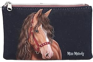 Depesche 13192 Miss Melody Horse Blu Scuro, con Motivo di Cavallo, Glitter e trapuntatura a Cuore, Portafoglio con Bottone a Pressione, Multicolore, One Size