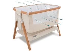 Tutti Bambini CoZee® Berceau Bébé & Lit Cododo 2-in-1 - Lit Bébé avec Matelas Respirant - 6 Hauteurs Réglables - Fenêtre D'Aération - Pliable - 0-6 Mois (Noyer & Écru)