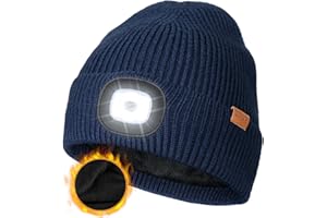 Wmcaps LED Beanie with Fleece Lining for Men and Women, Cozy Breathable Winter Hat with a Light Built-in, Type-C Rechargeable Hat with Warm Soft Headlamp Hat, Christmas Birthdays Gift for Men