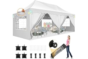 HOTEEL Gazebo 3 x 6 impermeabile, stabile con 6 pannelli laterali rimovibili, tetto ondulato, tenda per feste, 3 x 6 cm, con borsa per bicicletta e 4 sacchi di sabbia, gazebo pieghevole per matrimoni