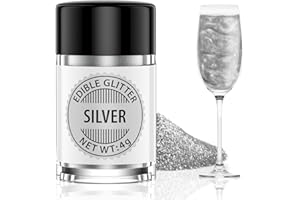 Silber Essbarer Glitzer für Getränke 4g, Waysroma Geschmacklos Essbarer Glitzer, Lebensmittel Glitzer für Cocktails, Likör, Sekt, Wein, Champagner, Schokolade, Fondant, Kuchen Deko