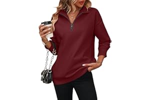 LEKOPUR Half Zip Pullover Sweatshirt Women V Neck Jumpers Autumn Winter Long Sleeve T Shirts Tops Ladies Plain Sweatshirts y2k Jumper Womens Basic Long Sweaters for Women