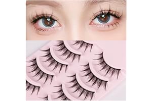 SURORAIN Natürliche Falsche Wimpern,Manga Lashes mit klarem Band Spiky Wispy Wimpern natürlicher Look 5 Paar wiederverwendbar Fake Lashes