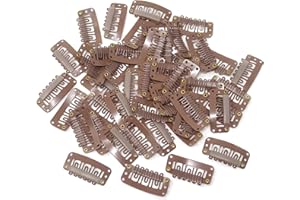 MAGGIDEA Metal Snap Wig Clips U-shape with Soft Rubber - DIY Hair Extension Clips for Wefts (BROWN)