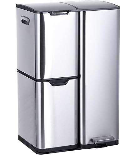 SONGMICS LTB54NL 3 x 18L Recycling Bin, 3 Compartments, Slow Close