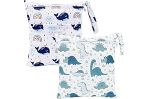 ONPERPOE 2 bolsas para pañales para guardería, grandes, impermeables, para mojado y seco, reutilizables, con cremallera, para bebés (30 x 36 cm), Blanco, Azul, Wetbag Kindergarten