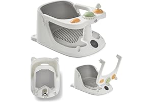 MS BabyWorld Asiento infantil de Ducha para Bebe Antideslizante para niños con TEMPERATURA de 6 a 24 meses, Silla para Bañera o Ducha con Barra para una facil colocacion del bebe (Verde) (Gris)