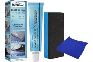 MUGELEEN Car Glass Oil Film Cleaner - Glass Oil Film Removing Paste - Universal Car Glass Polishing Degreaser, Car Windshield Cleaning Cream, Glass Stripper Water Spot Remover with Sponge and Towel (1Pc)