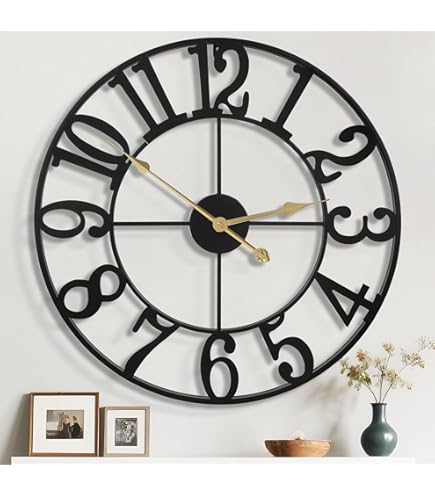 kyaoayo Waterdichte wandklok zonder tikken, creatieve ronde klokken met wijzers, retro wandklokken om te bouwen, decoratie voor patio, zwembad, tuin, huis, 30 cm (bruin