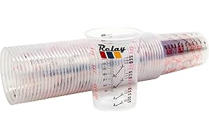 STEYER 50 x Clear Plastic Paint Mixing & Measuring Cups Pack Volume 600 ML 4:1/3:1/2:1/10% 20% 30% Graduation Car Paint Solvent Thinner Oil Resistant Bodyshop Supplies