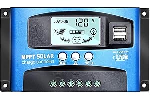 Y&H MPPT 60A 12V/24V Auto Focus Tracking Solar Panel Charge Controller Regulator with Dual USB Port,LCD Display, Model:Wanderer BL912 (Blue)