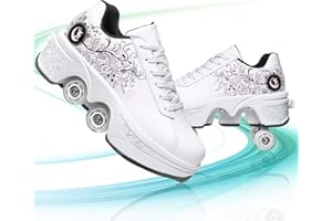 Pinkskattings@ Damen Und Mädchen Rollschuhe Skateboard Schuhe Kinderschuhe Mit Rollen Skate Shoes Rollen Schuhe Sportschuhe Laufschuhe Sneakers Mit Rollen Kinder (Weiß