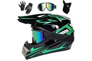UIGJIOG Downhill Motorradhelm Kinder, Helm Set Herren ATV Motorradhelm D.O.T Zertifizierter Helm Mit Brille Handschuhe, Integralhelm MTB Inklusive 4 Größen Helmfutter