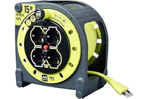 LUCECO Masterplug Pro-XT 15 metrów, 4 gniazda uniwersalne prolivalent: Bipasso, EU, Schuko, Przedłużacz elektryczny 16A, Wskaźnik LED, Kabel Wysokiej Widoczności