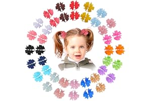 LUSOFIE 40PCS Baby Bow Hair Ties，Toddler Hair Tie with Bows Mini Hair Bow Elastics Ponytail Holders Pigtails Rubber Bands Hair Ties for Toddler Girls