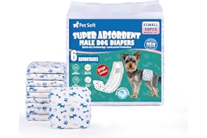 Pet Soft Pañales Desechables para Perros, 50 Unidades, para Perros Macho, Altamente absorbentes, con indicador de Humedad y a Prueba de Fugas (XS-50 Unidades)