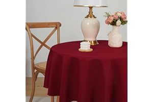 Yrendenge Red Linen Christmas Tablecloth, Water Resistant Tablecloth, Washable Wrinkle Resistant Tablecloth, Kitchen Party Outdoor Christmas Decoration Tablecloth, Round 55in(140cm)