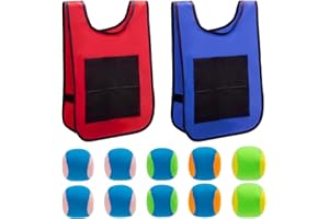 MOONSING Draussen Spielzeug für Kinder, Völkerballspiel Westen mit 10 Stück Ball, Wurfziel Spiel Wurfball Klettwesten Set für Erwachsene und Kinder Outdoor Spielzeug, 2 en 1 Set (Rot & Blau)
