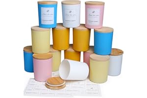 CONNOO Confezione da 15 barattoli natalizi in vetro con coperchio in bambù per realizzare candele, barattoli vuoti da 200 ml con coperchi in legno, contenitori per candele puliti, lavabili in