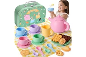 G.C Service à Thé Enfant Silicone, Dinette Enfant 3 4 5 6 Ans avec Silicone Dessert Couverts Couverture Pique-Nique Coffret, Accessoire Cuisine Cadeau Jouet Garcon Fille 3 4 5 6 Ans