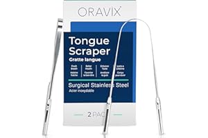 Gratte-Langue en Acier Inoxydable | Lot de Deux | Gratte-Langue Grattoir Langue | Gratte-langue inox pour Enfants et Adultes | Combat la Mauvaise Haleine | ORAVIX