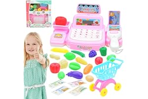 BAVOKON Giocattoli del Registratore di Cassa Scanner con Lettore di Carta,Registratore di Cassa Supermercato Giocattolo,Cassa per Bambini con Scanner,Nastro Trasportatore,Luci E Suoni,Giochi Bambina 3 Anni