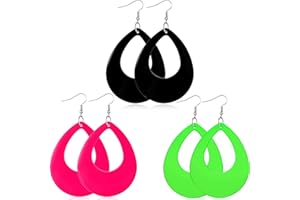 Hicarer 3 Pairs 80s 90s Neon Earrings for Women Retro Pendant Acrylic Drop Dangle for 80's Outfit Glow Party Accessories