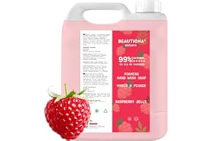 Beautiona Seife 5L: Schaumseife mit Glycerin & Mandelöl, feuchtigkeitsspendend, für Hände & Körper, pH-neutral, 3x effektiver (5 L, Himbeerduft)