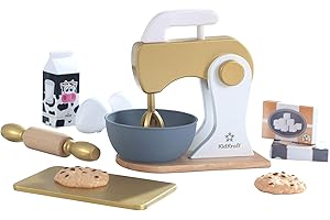 KidKraft Amasadora Repostería de Juguete de Madera Dorada con Galletas, Set de Cocina y Pastelería de Juguete con Accesorios, Electrodomésticos Cocina para Jugar, Juguetes niños 3+ años (53535)