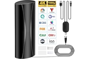 PTUI Upgraded TV Aerial with 900+ Miles Long Range 360° Reception Amplifier 4K/1080P Signal Digital Aerial UK Support Older TV with Amplifier Connector for Freeview Channels, Indoor Outdoor 32ft Cable