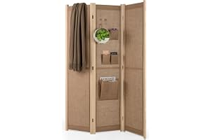 COSTWAY Rumsskärm 170 x 121 cm, rumsavskiljare med 2 krokar, 1 stort och 3 små förvaringsfack, 3-delad hopfällbar skiljevägg