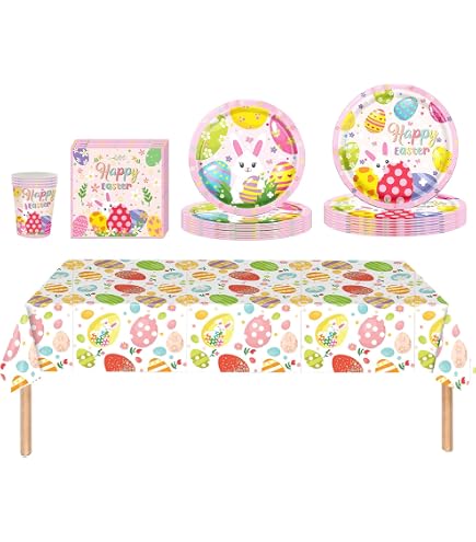 Set Vaisselle Pâques 24Pièces - Assiettes Et Gobelets Lapin/Carotte - Décoration Fête Enfants
